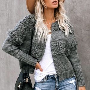 Vici Collection Snuggle Up Fringe Jacket Grey